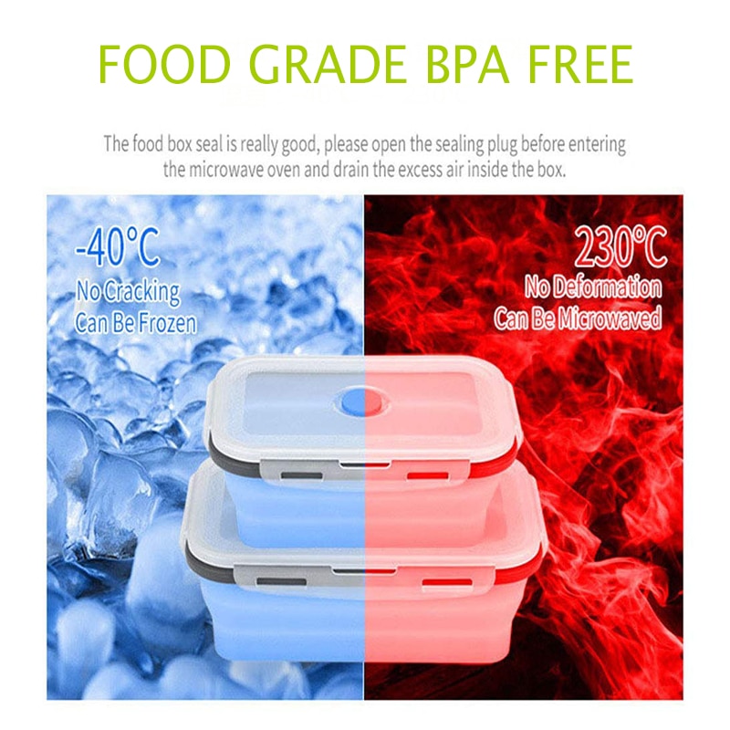 4 Sizes Collapsible Silicone Food Container Portable Bento Lunch Box Microware Home Kitchen Outdoor Food Storage Containers Box