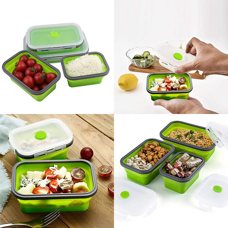 4 Sizes Collapsible Silicone Food Container Portable Bento Lunch Box Microware Home Kitchen Outdoor Food Storage Containers Box