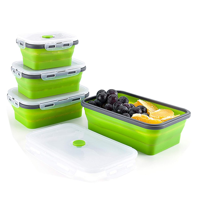4 Sizes Collapsible Silicone Food Container Portable Bento Lunch Box Microware Home Kitchen Outdoor Food Storage Containers Box