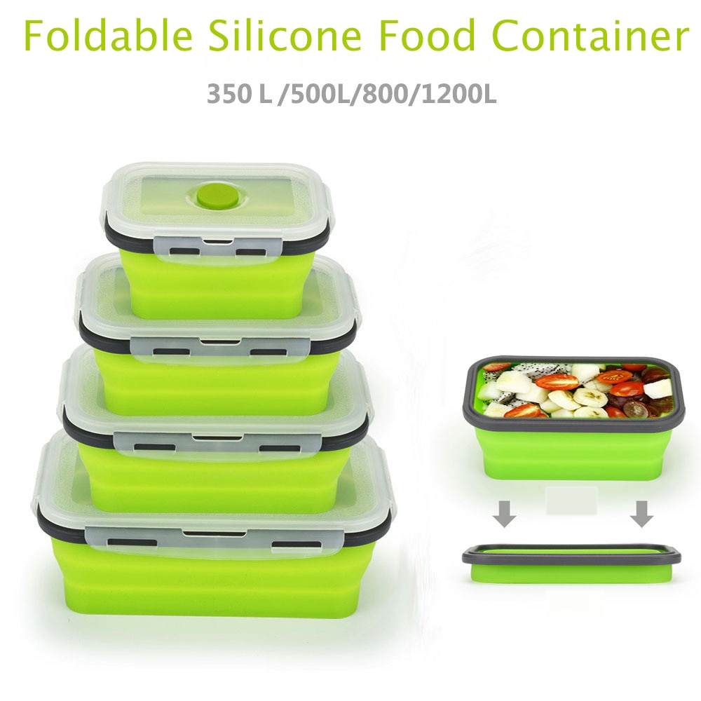 4 Sizes Collapsible Silicone Food Container Portable Bento Lunch Box Microware Home Kitchen Outdoor Food Storage Containers Box