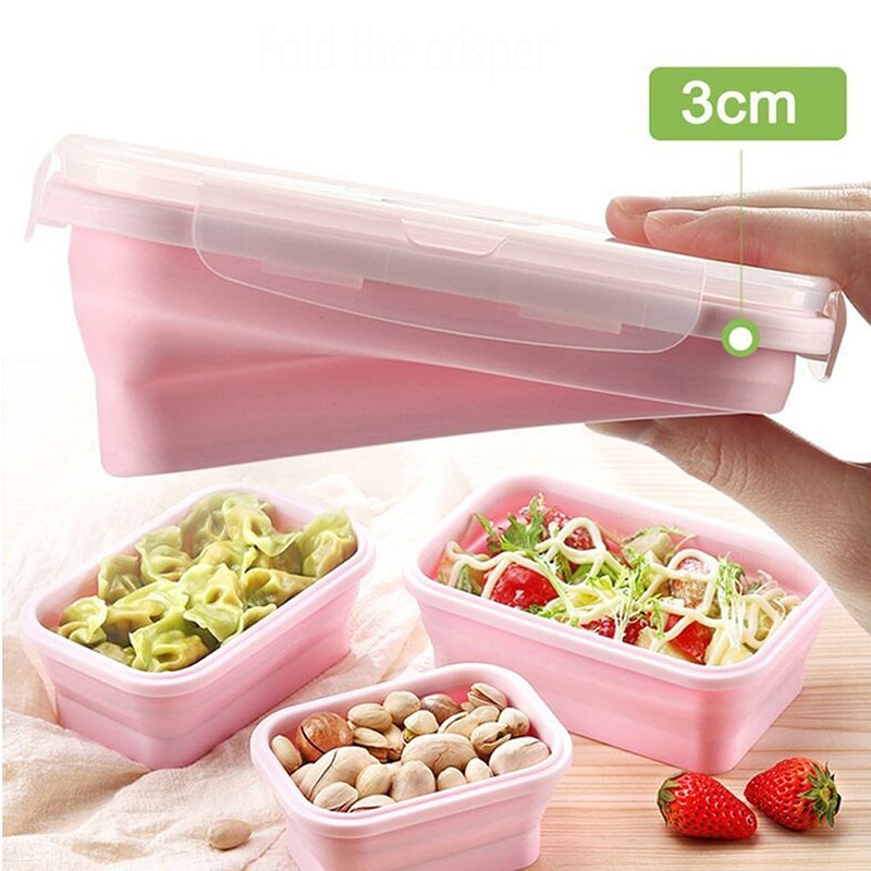 4 Sizes Collapsible Silicone Food Container Portable Bento Lunch Box Microware Home Kitchen Outdoor Food Storage Containers Box