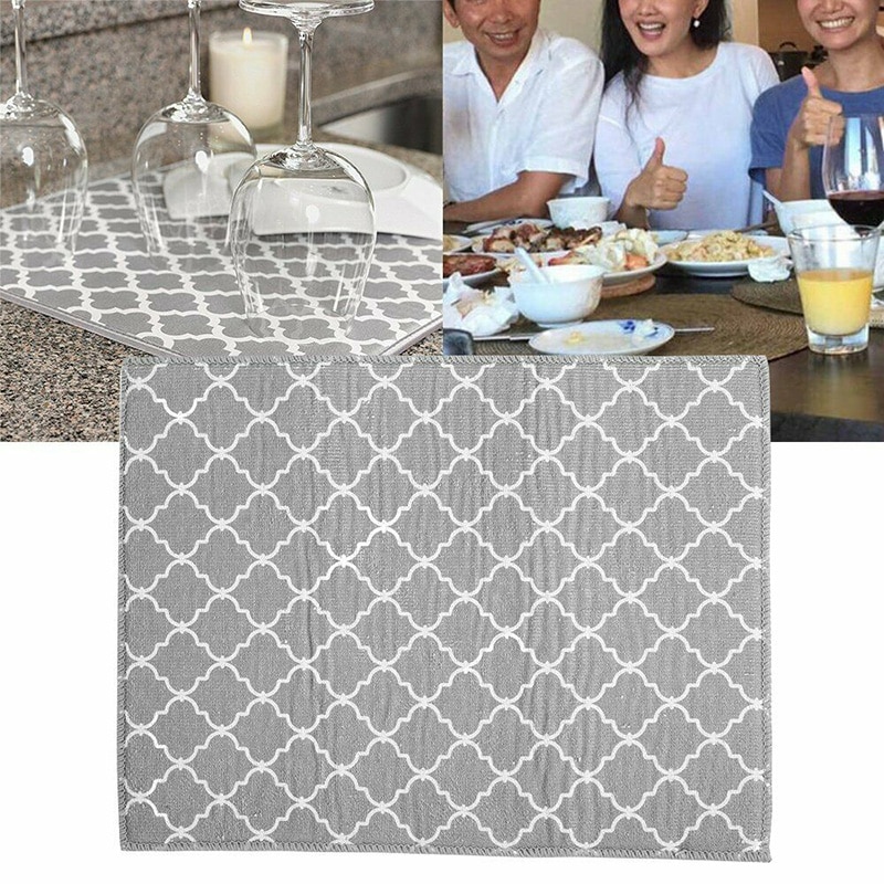 Tofok Dish Drying Mat Tea Towel Cushion Pad Tableware Bar Microfiber Absorbent Placemat For Kitchen Hotel Sink Drainer 30*40cm