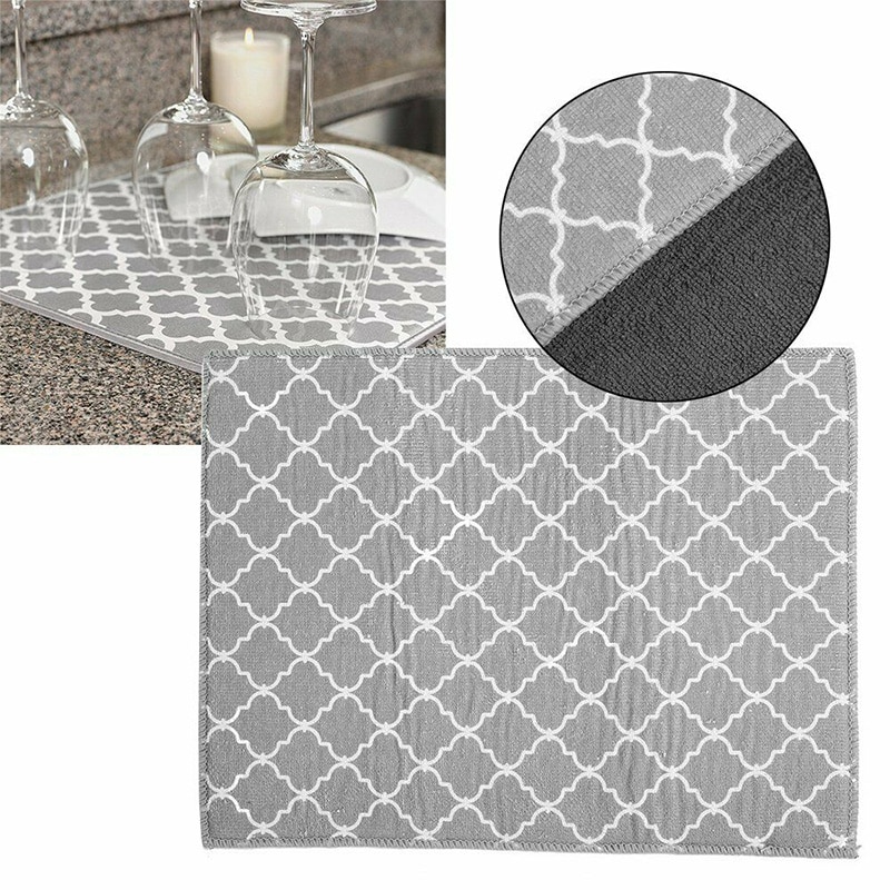 Tofok Dish Drying Mat Tea Towel Cushion Pad Tableware Bar Microfiber Absorbent Placemat For Kitchen Hotel Sink Drainer 30*40cm