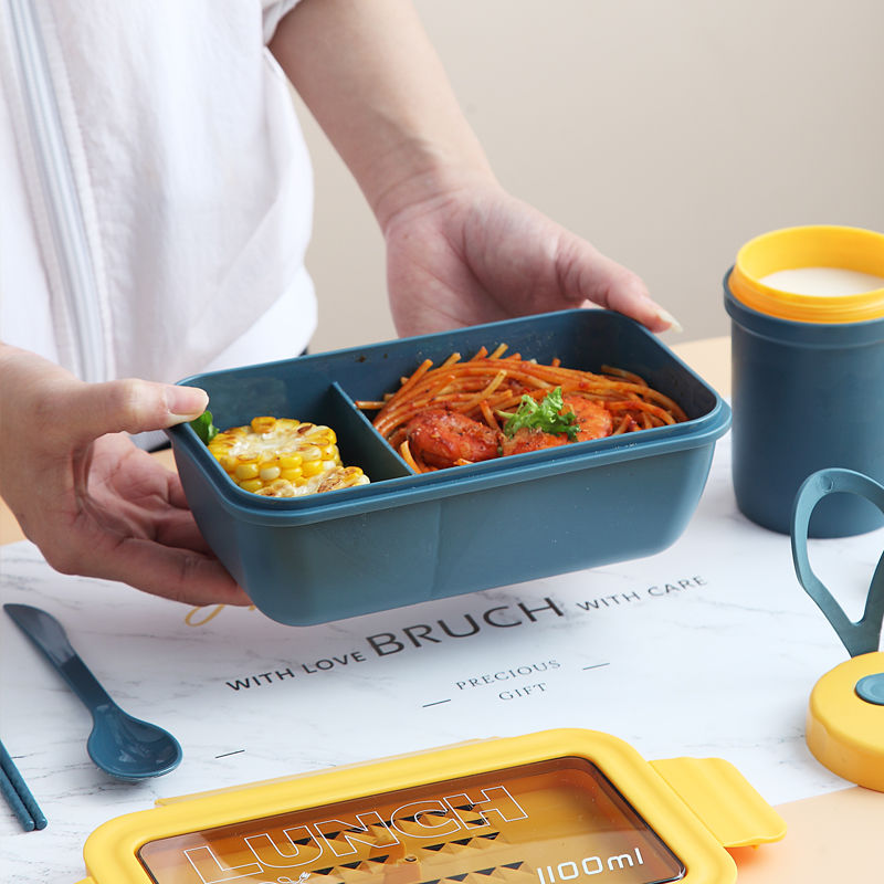 1100ml Microwave Lunch Box Portable 2 Layer Food Container Healthy Lunch Bento Boxes Lunchbox With Cutlery Free Shipping