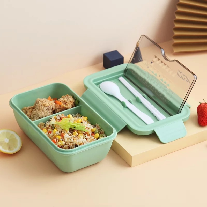 1100ml Microwave Lunch Box Portable 2 Layer Food Container Healthy Lunch Bento Boxes Lunchbox With Cutlery Free Shipping