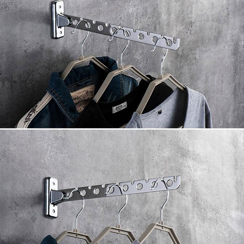 Wall Mounted Hanger Stainless Steel Indoor Space Saving Clothes Hangers 6 /8 Hole Wall Hanger Clothes Drying Rack With Screw