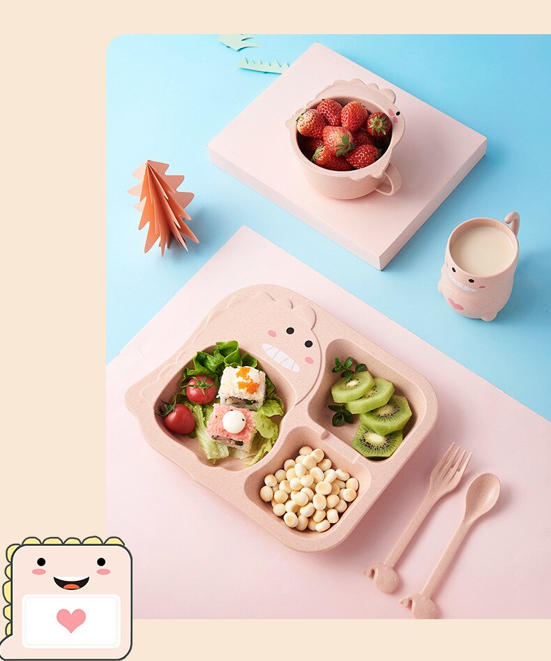 6Pcs/ Set Baby Cartoon Dinosaur Tableware Children's Dinnerware Set Home Anti-hot Wheat Straw Training Plate Kids Feeding Dishes 6Pcs/ Set Baby Cartoon Dinosaur Tableware Children's Dinnerware Set Home Anti-hot Wheat Straw Training Plate Kids Feeding Dishes