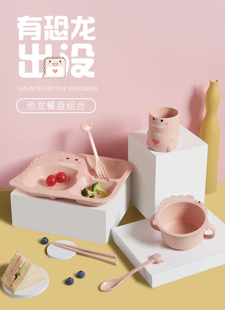 6Pcs/ Set Baby Cartoon Dinosaur Tableware Children's Dinnerware Set Home Anti-hot Wheat Straw Training Plate Kids Feeding Dishes 6Pcs/ Set Baby Cartoon Dinosaur Tableware Children's Dinnerware Set Home Anti-hot Wheat Straw Training Plate Kids Feeding Dishes