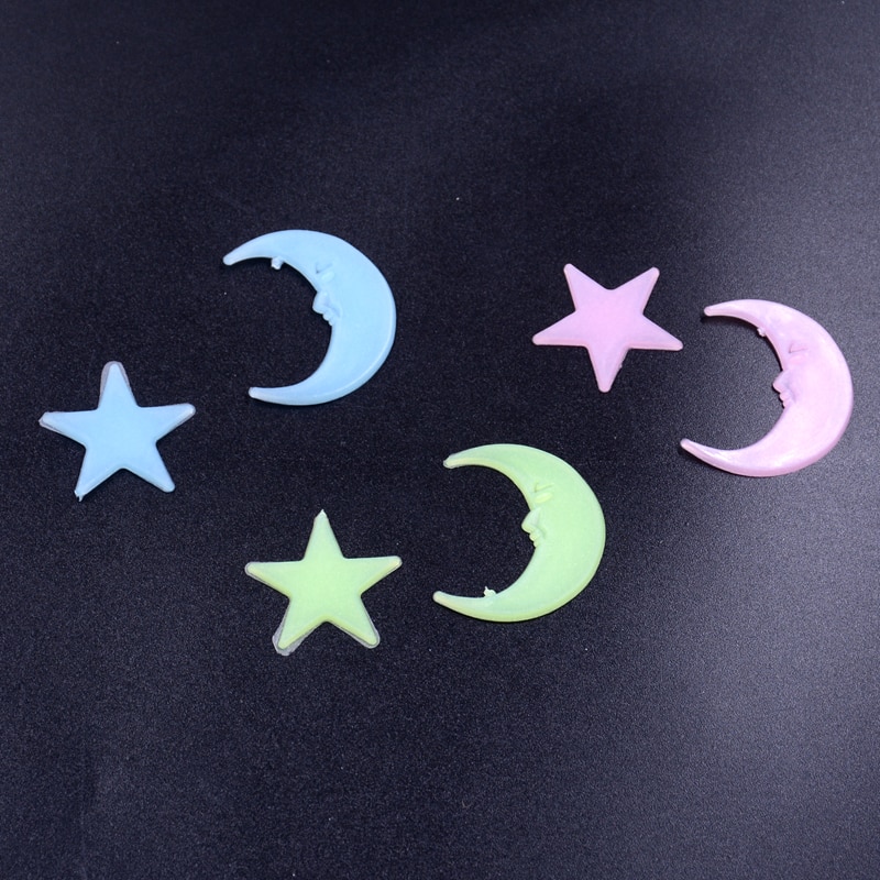 3D Star and Moon Energy Storage Fluorescent Glow In the dark Luminous on Wall Stickers for Kids Room living room Decal