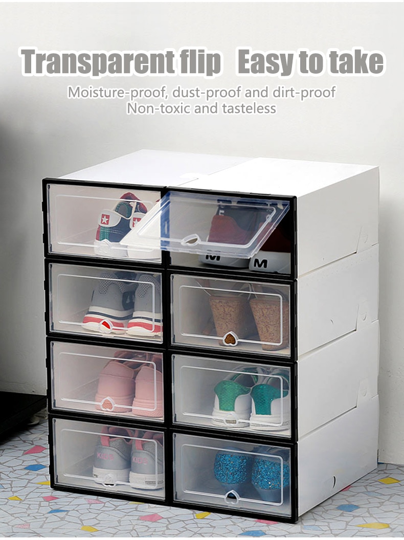 6pc Transparent shoe box storage shoe boxes thickened dustproof shoes organizer box can be superimposed combination shoe cabinet
