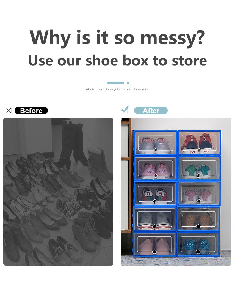 6pc Transparent shoe box storage shoe boxes thickened dustproof shoes organizer box can be superimposed combination shoe cabinet