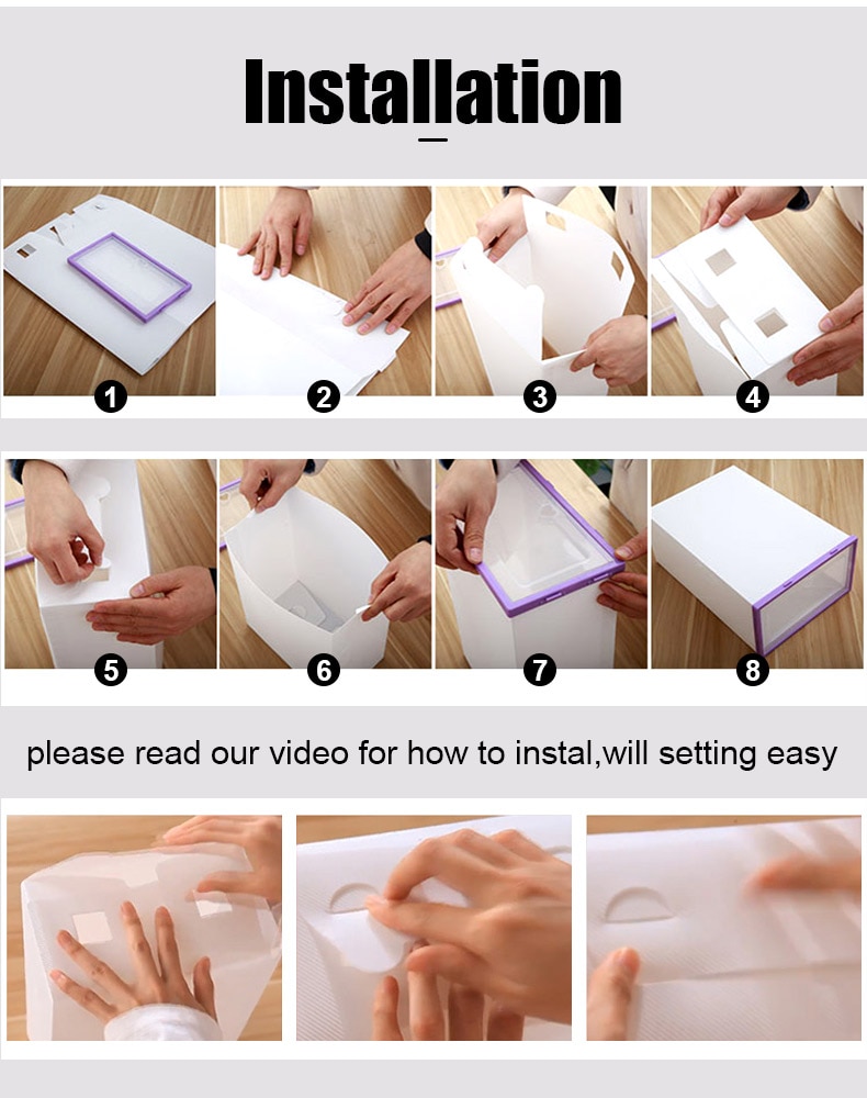 6pc Transparent shoe box storage shoe boxes thickened dustproof shoes organizer box can be superimposed combination shoe cabinet